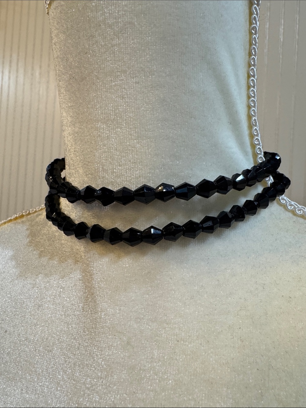 Vintage Black Beaded Double Strand Choker Fashion Statement Necklace Adjustable